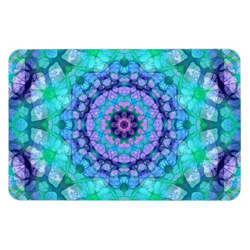 Turquoise Blue  Purple Mandala Kaleidoscope Magnet