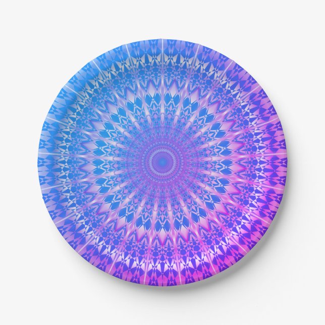 Turquoise Blue Purple Mandala Paper Plates (Front)