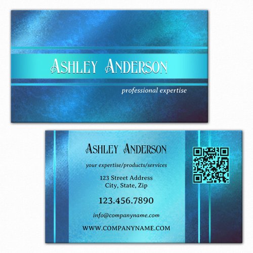 Turquoise Blue QR Code Professional Design Business Card