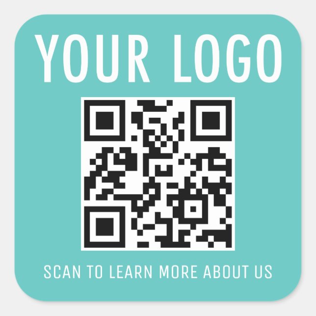 Turquoise Blue QR Code Stickers Custom Logo Square (Front)