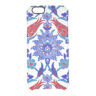 Turquoise Blue Red Ancient Turkish Floral Tile Clear iPhone 6/6S Case