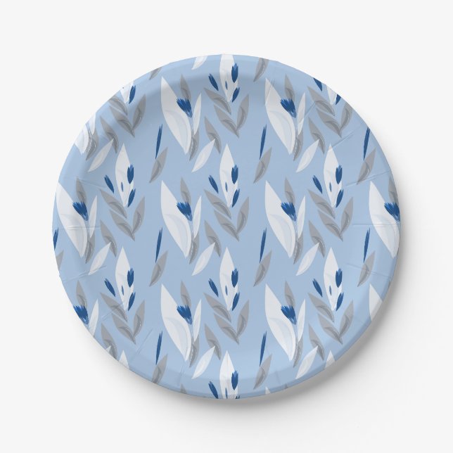 Turquoise blue red retro flower pattern paper plates (Front)