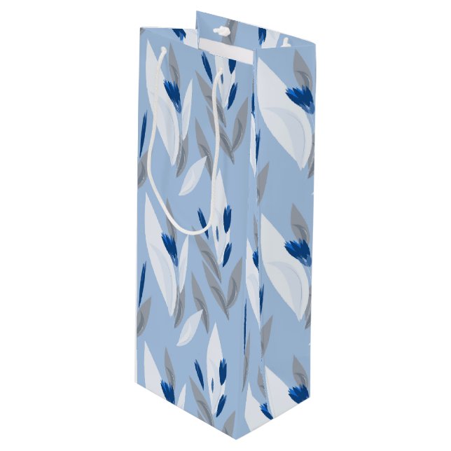 Turquoise blue red retro flower pattern wine gift bag (Front Angled)