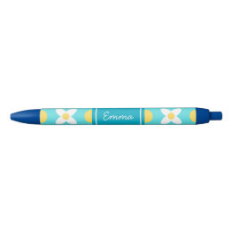 Turquoise Blue Retro Floral Pattern Pen