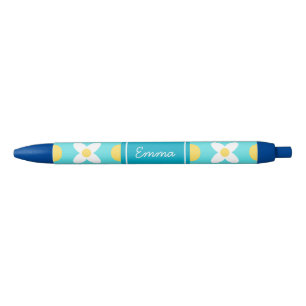 Turquoise Blue Retro Floral Pattern  Pen