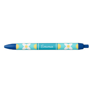 Turquoise Blue Retro Floral Pattern Pen