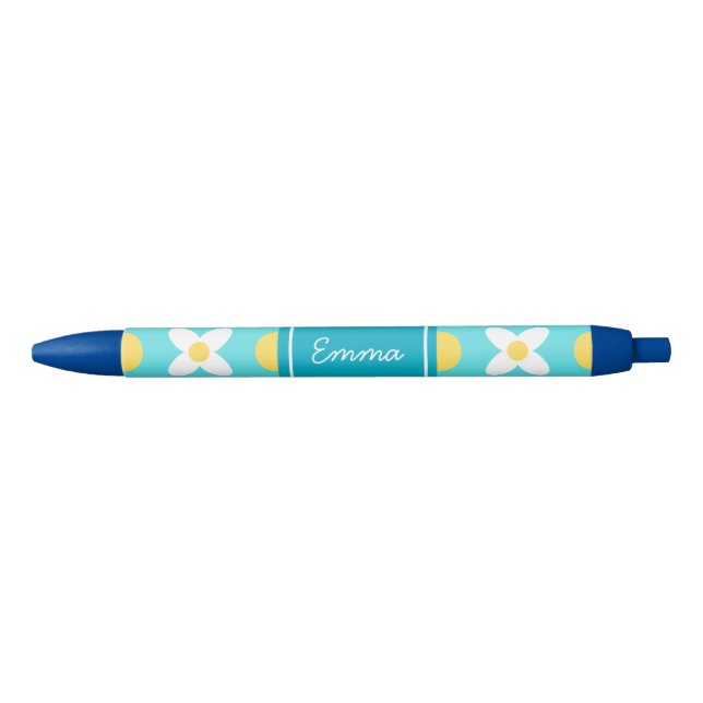Turquoise Blue Retro Floral Pattern  Pen (Front)