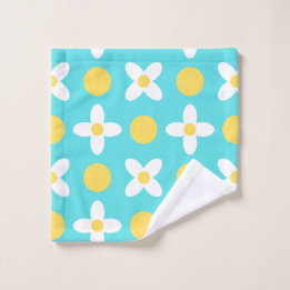 Turquoise Blue Retro Floral Pattern Wash Cloth