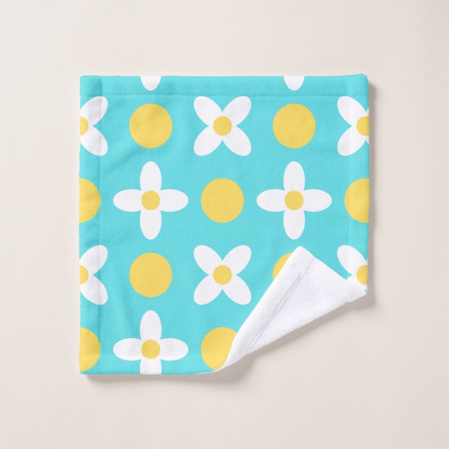 Turquoise Blue Retro Floral Pattern  Wash Cloth (Wash Cloth)