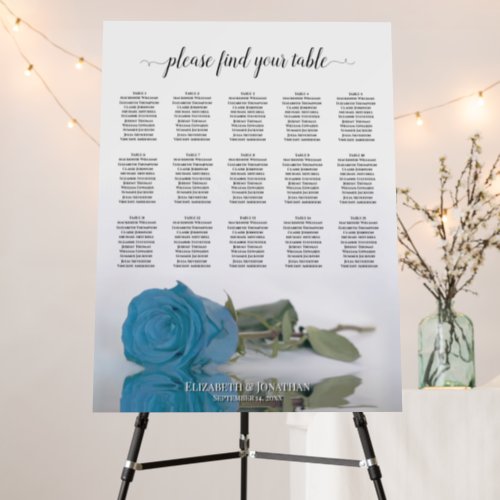 Turquoise Blue Rose 15 Table Wedding Seating Chart Foam Board