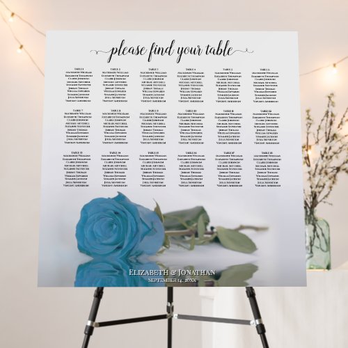 Turquoise Blue Rose 18 Table Wedding Seating Chart Foam Board