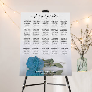 Turquoise Blue Rose 20 Table Wedding Seating Chart Foam Board