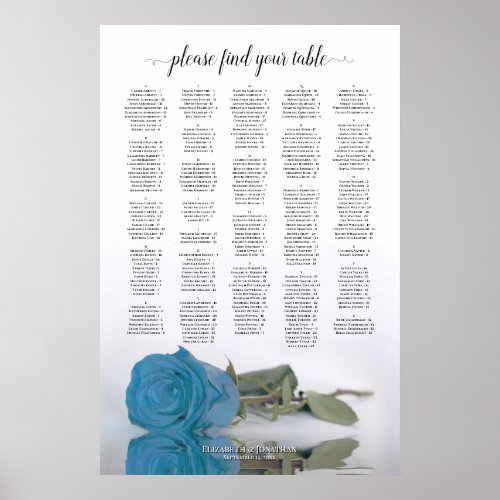 Turquoise Blue Rose Alphabetical Seating Chart