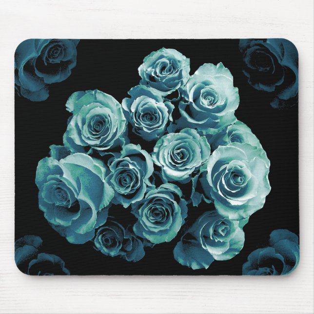 TURQUOISE BLUE Rose Bouquet Mouse Pad (Front)
