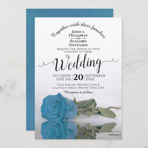 Turquoise Blue Rose Elegant Arch Wedding Invitation