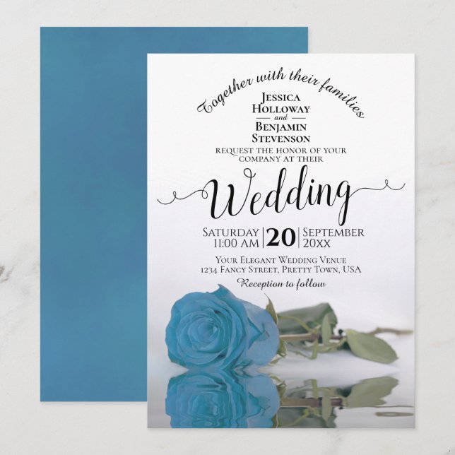 Turquoise Blue Rose Elegant Arch Wedding Invitation (Front/Back)