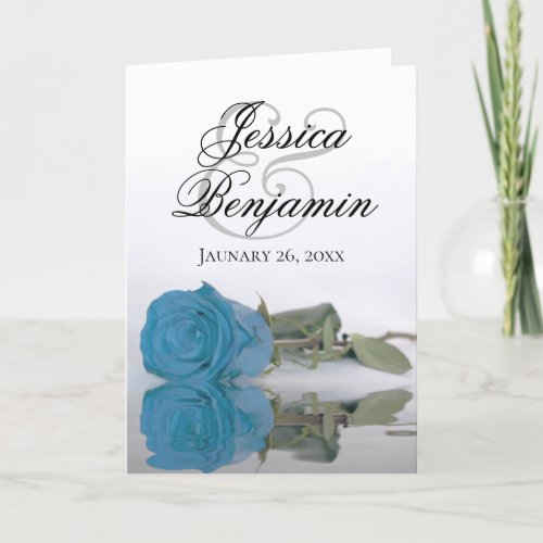 Turquoise Blue Rose Elegant Romantic Photo Wedding Invitation