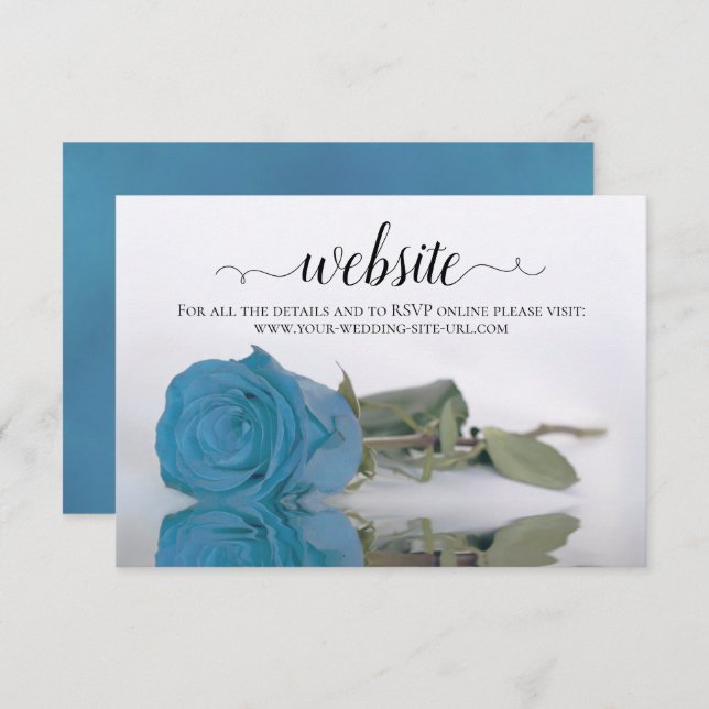 Turquoise Blue Rose Elegant Wedding Website Enclosure Card (Front/Back)