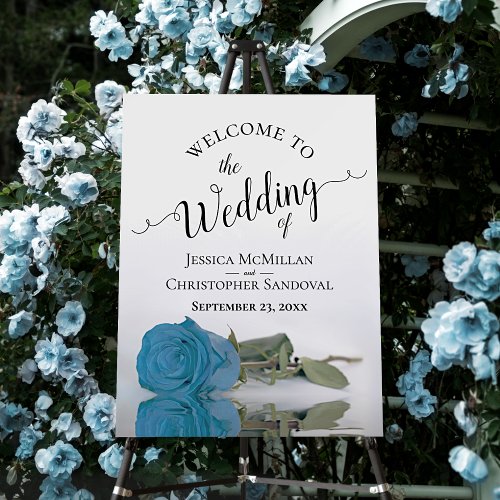 Turquoise Blue Rose Elegant Wedding Welcome Foam Board