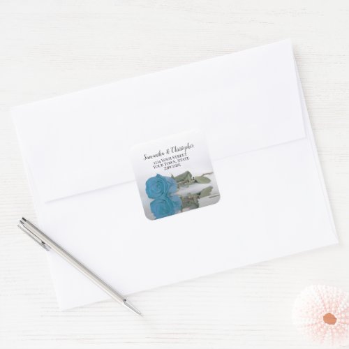 Turquoise Blue Rose Return Address Envelope Seal