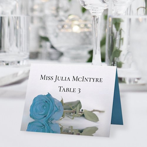 Turquoise Blue Rose Wedding DIY Fold Place Card