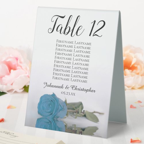 Turquoise Blue Rose Wedding Number Seating Chart Table Tent Sign