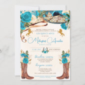 Turquoise Blue Roses Western Charro Quinceañera Invitation (Front)