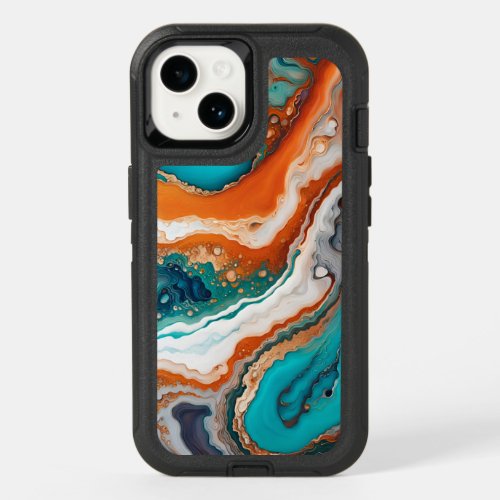 Turquoise blue rust and gold paint abstract OtterBox iPhone 14 case