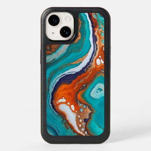 Turquoise blue rust and gold paint abstract OtterBox iPhone 14 case