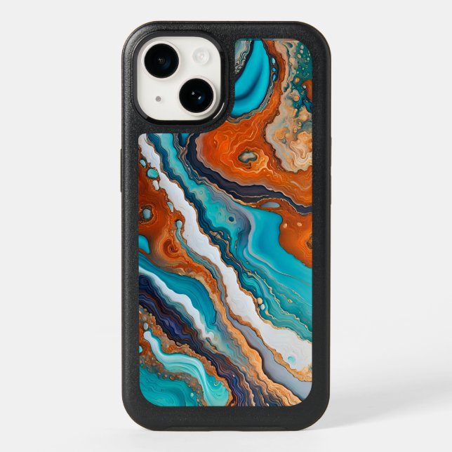 Turquoise blue, rust and gold paint abstract otterbox iPhone case (Back)