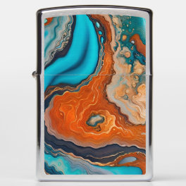 Turquoise blue, rust and gold paint abstract zippo lighter