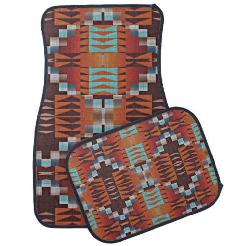 Turquoise Blue Rust Orange Red Brown Tribal Art Car Mat