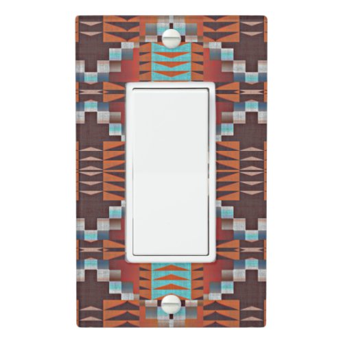 Turquoise Blue Rust Orange Red Brown Tribal Art Light Switch Cover