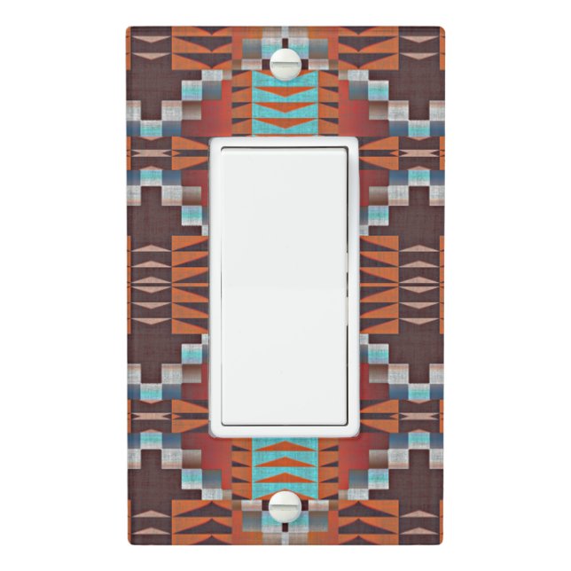 Turquoise Blue Rust Orange Red Brown Tribal Art Light Switch Cover (In Situ)