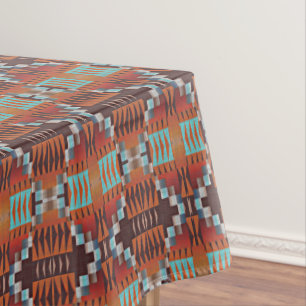 Turquoise Blue Rust Orange Red Brown Tribal Art Tablecloth