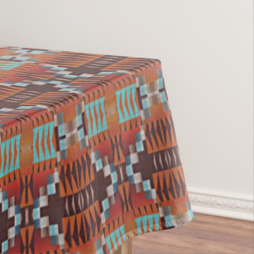 Turquoise Blue Rust Orange Red Brown Tribal Art Tablecloth