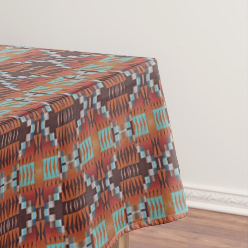 Turquoise Blue Rust Orange Red Brown Tribal Art Tablecloth