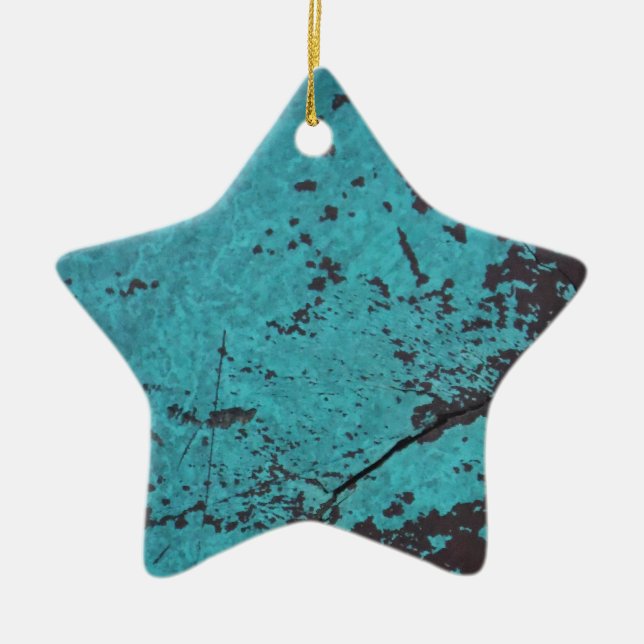Turquoise Blue Rusted Ceramic Ornament (Front)