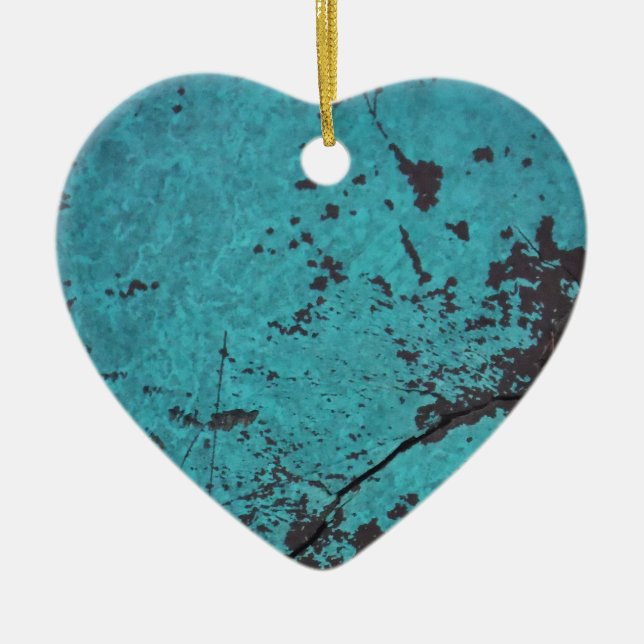 Turquoise Blue Rusted Ceramic Ornament (Front)
