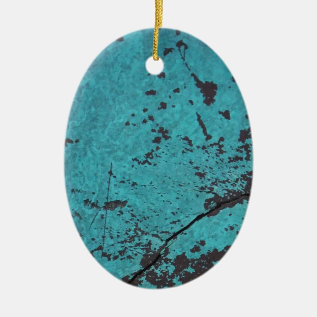 Turquoise Blue Rusted Ceramic Ornament (Front)