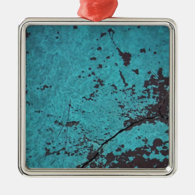 Turquoise Blue Rusted Metal Ornament (Front)