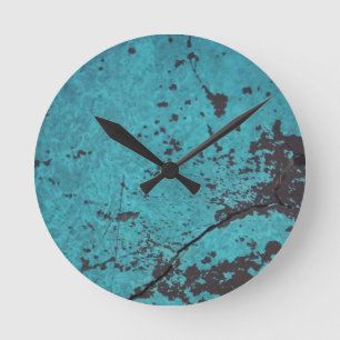 Turquoise Blue Rusted Round Clock