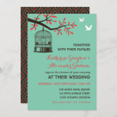 Turquoise Blue Rustic Bird Cage Wedding Invitation (Front/Back)