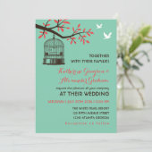 Turquoise Blue Rustic Bird Cage Wedding Invitation (Standing Front)