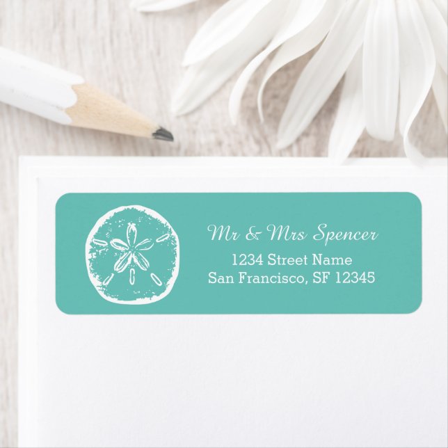 Turquoise blue sand dollar Return Address Labels (Insitu)