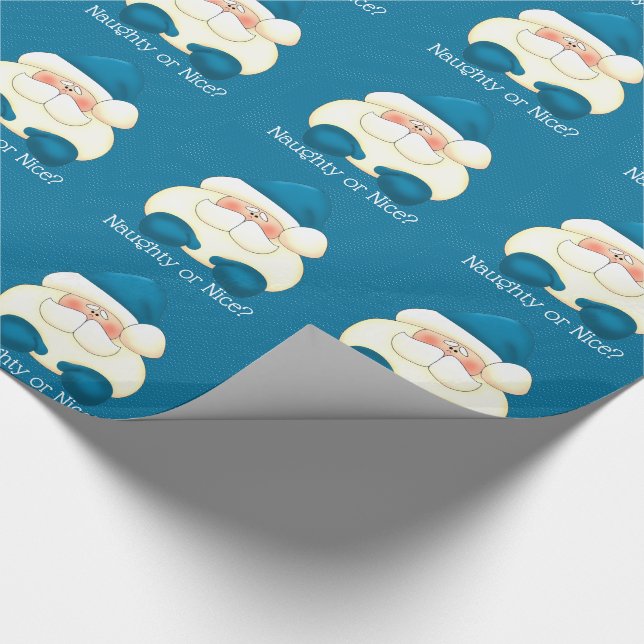 Turquoise Blue Santa Naughty or Nice Holiday Wrapping Paper (Corner)