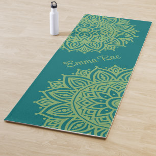 Turquoise Blue & Sea Green Mandala Flower Yoga Mat