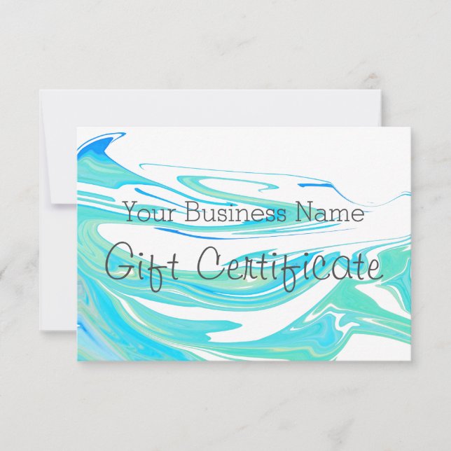 Turquoise Blue Sea Swirl Gift Certificate (Front)