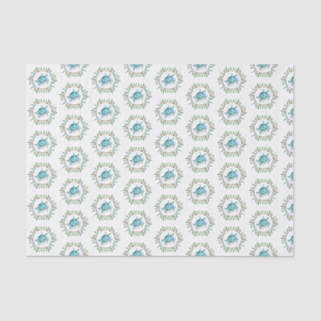 Turquoise Blue Sea Turtle Beachy Christmas Tissue Paper (Front)