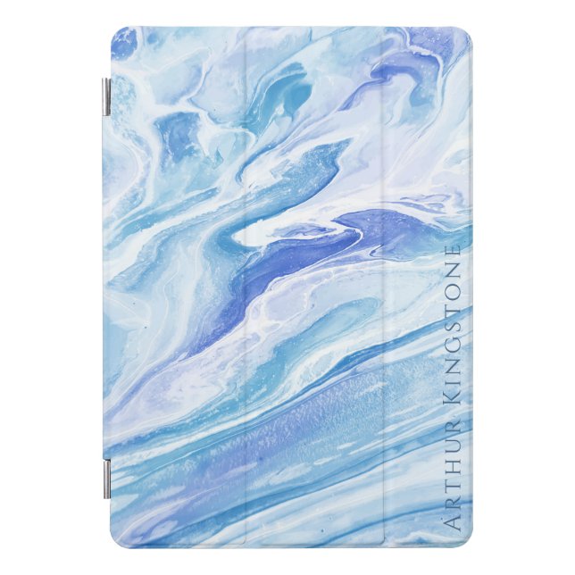Turquoise Blue Seascape Marble Customizable iPad Pro Cover (Front)